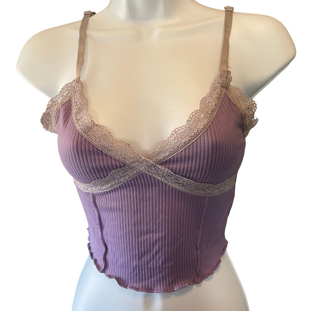 Divided Y2K Babydoll Coquette Lace‎ Trim Cami Crop Top Size XS Lettuce Hem